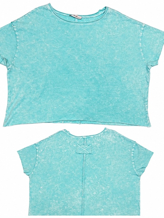 Mint Tops - Mint Cropped Short Sleeve Tee -  Zenana